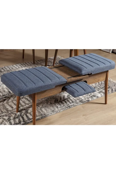 ZEYTUN Palermo Benchli Yemek Masası Takımı Ceviz Lacivert - 3