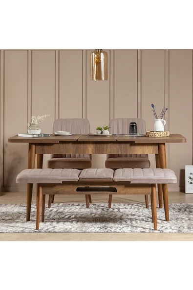 ZEYTUN Palermo Benchli Yemek Masası Takımı Ceviz Taş