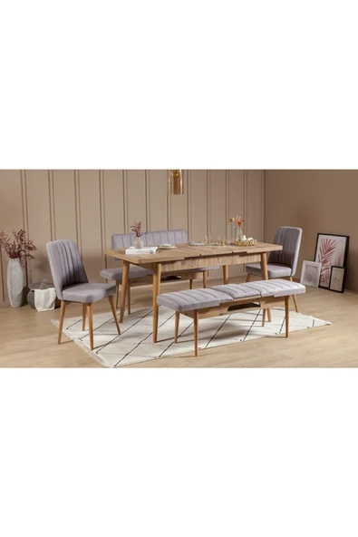 ZEYTUN Paris Banklı Yemek Masası Takımı Atlantik Soho Gri - 2