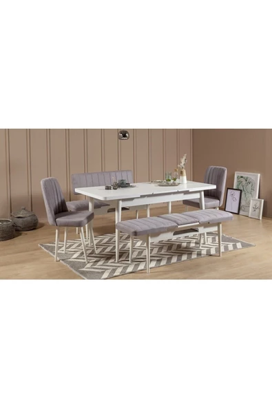 ZEYTUN Paris Banklı Yemek Masası Takımı Beyaz Soho Gri - 2
