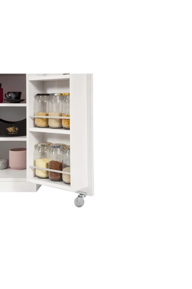 ZEYTUN Beyaz Çok Amaçlı 90 Derece Açılabilir 2 Kapaklı Kiler Mutfak Dolabı - 6