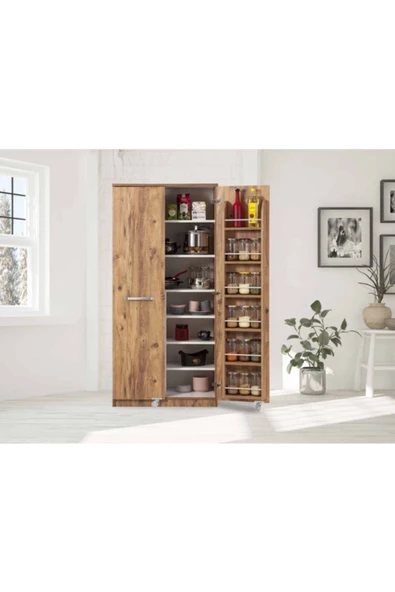 ZEYTUN Ceviz Çok Amaçlı 90 Derece Açılabilir 2 Kapaklı Kiler Mutfak Dolabı - 5