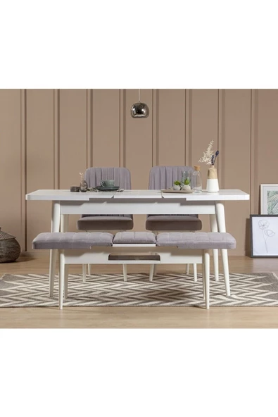 ZEYTUN Palermo Benchli Yemek Masası Takımı Beyaz Soho Gri - 2