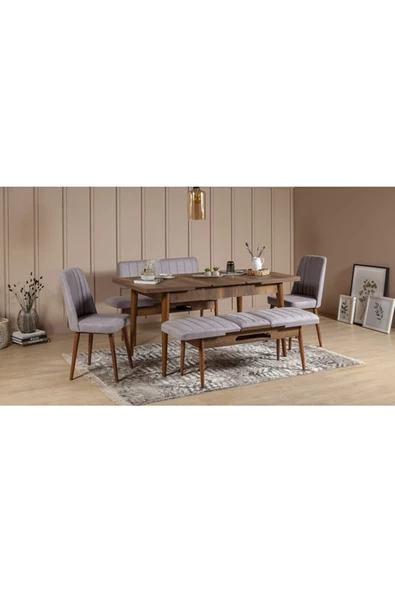 ZEYTUN Paris Banklı Yemek Masası Takımı Ceviz Soho Gri - 2