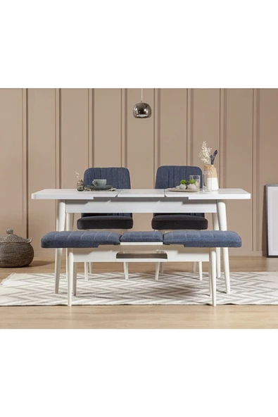 ZEYTUN Palermo Benchli Yemek Masası Takımı Beyaz Lacivert - 2