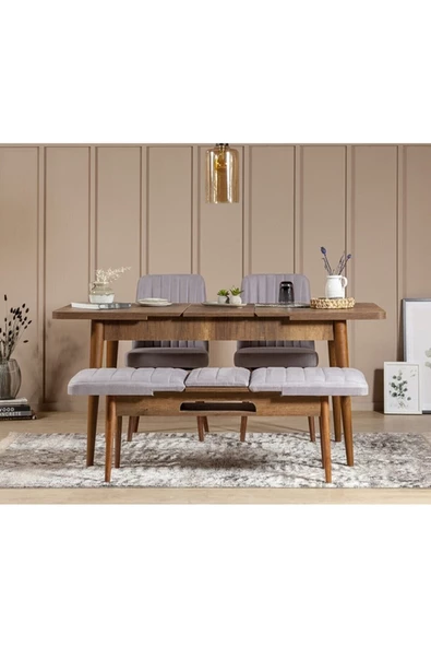 ZEYTUN Palermo Benchli Yemek Masası Takımı Ceviz Soho Gri - 2