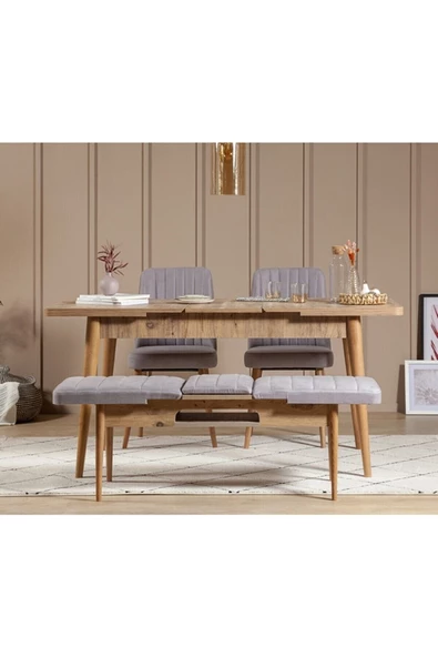 ZEYTUN Palermo Benchli Yemek Masası Takımı Atlantik Soho Gri - 2