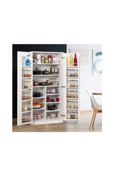 ZEYTUN Beyaz Çok Amaçlı 90 Derece Açılabilir 2 Kapaklı Kiler Mutfak Dolabı - 2