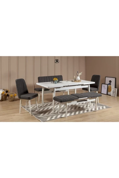 ZEYTUN Paris Banklı Yemek Masası Takımı Beyaz Antrasit - 2