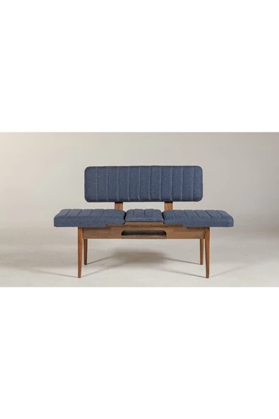 ZEYTUN Ahşap Sırtlı Bank Ceviz Lacivert - 3