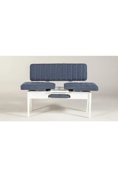 ZEYTUN Ahşap Sırtlı Bank Beyaz Lacivert - 2