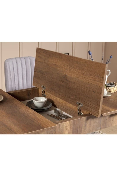 ZEYTUN Palermo Benchli Yemek Masası Takımı Ceviz Soho Gri - 5