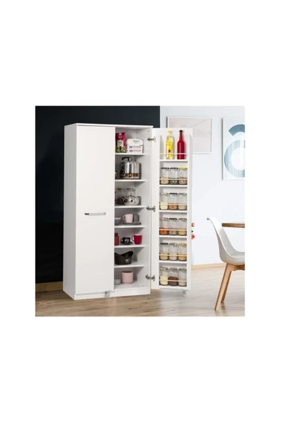 ZEYTUN Beyaz Çok Amaçlı 165 Derece Açılabilir 2 Kapaklı Kiler Mutfak Dolabı - 2