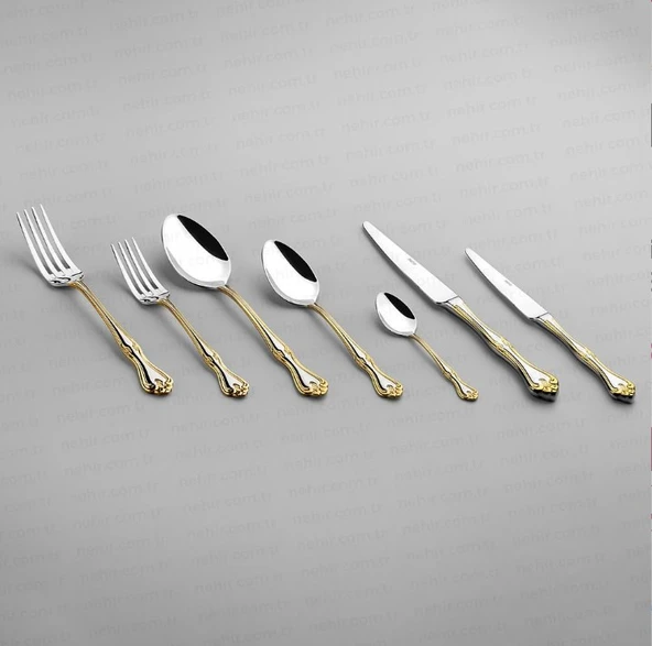 Nehir Lalezar Altın Sade 12 Kişilik 89 Parça Kutulu Çatal Kaşık Bıçak Takımı - Resim 4