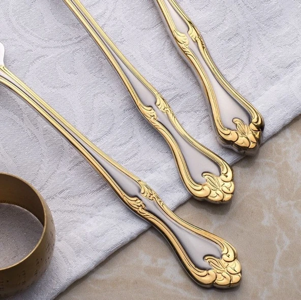 Nehir Lalezar Altın Sade 12 Kişilik 89 Parça Kutulu Çatal Kaşık Bıçak Takımı - Resim 11