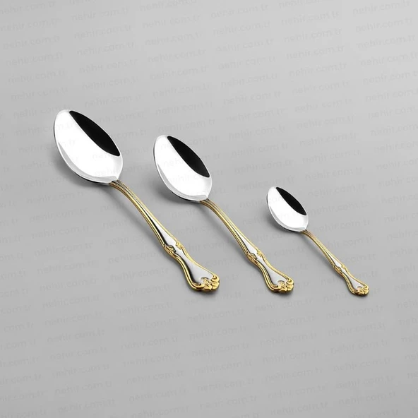 Nehir Lalezar Altın Sade 12 Kişilik 89 Parça Kutulu Çatal Kaşık Bıçak Takımı - Resim 9