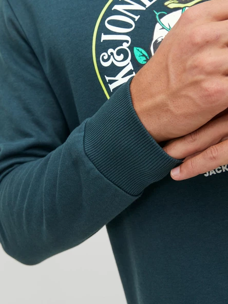 JACK JONES Erkek Kuru Kafa Baskılı Bisklet Yaka Sweatshirt 12244220 - Resim 6