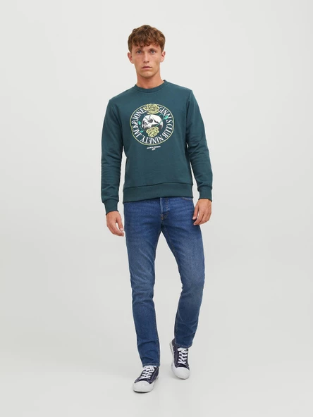 JACK JONES Erkek Kuru Kafa Baskılı Bisklet Yaka Sweatshirt 12244220 - Resim 4