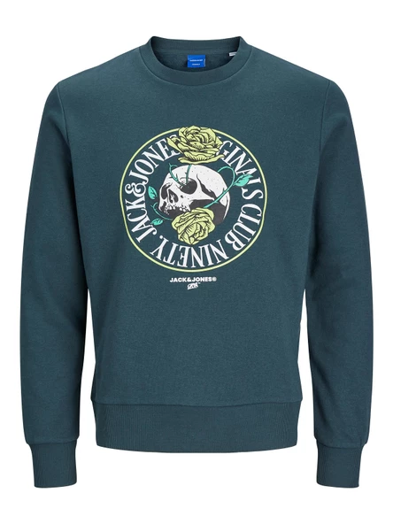 JACK JONES Erkek Kuru Kafa Baskılı Bisklet Yaka Sweatshirt 12244220 - Resim 7