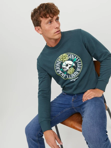 JACK JONES Erkek Kuru Kafa Baskılı Bisklet Yaka Sweatshirt 12244220 - Resim 3