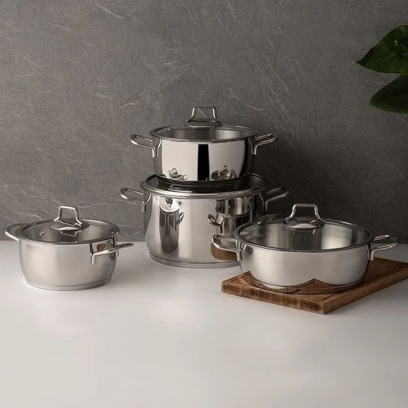 Nehir Silver Klasik 8 Parça Çelik Tencere Seti (8697076290026)
