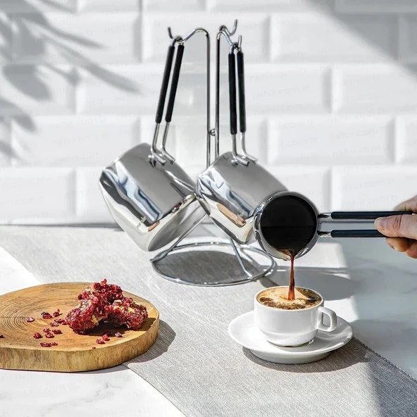 Nehir  Modern Askı Standlı 4 Parça Çelik Cezve Seti (8697076290156) ürün görseli