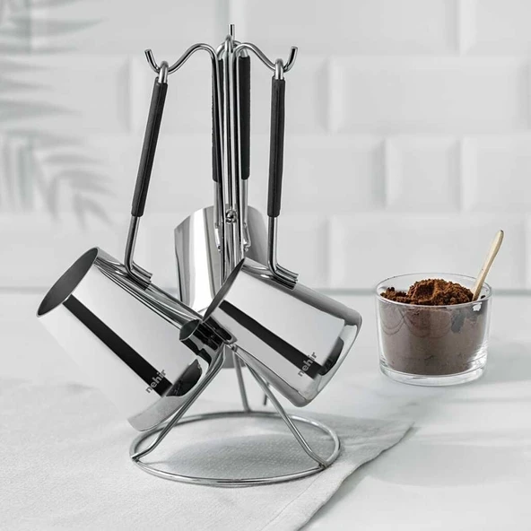 Nehir Everest Askı Standlı 4 Parça Çelik Cezve Seti (8697076290163) ürün görseli