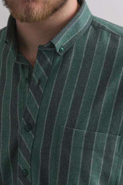 Rahat Kesim Cepli Yaka Düğmeli Çizgili Kışlık Kumaş Erkek Gömlek - Resim 5