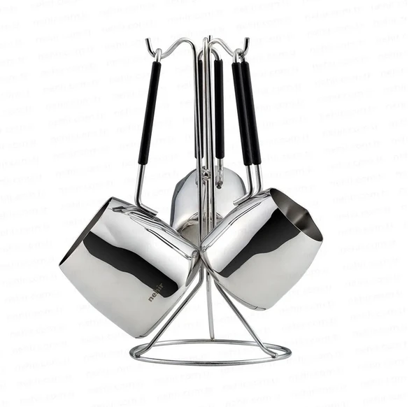 Nehir  Modern Askı Standlı 4 Parça Çelik Cezve Seti (8697076290156) - Resim 2