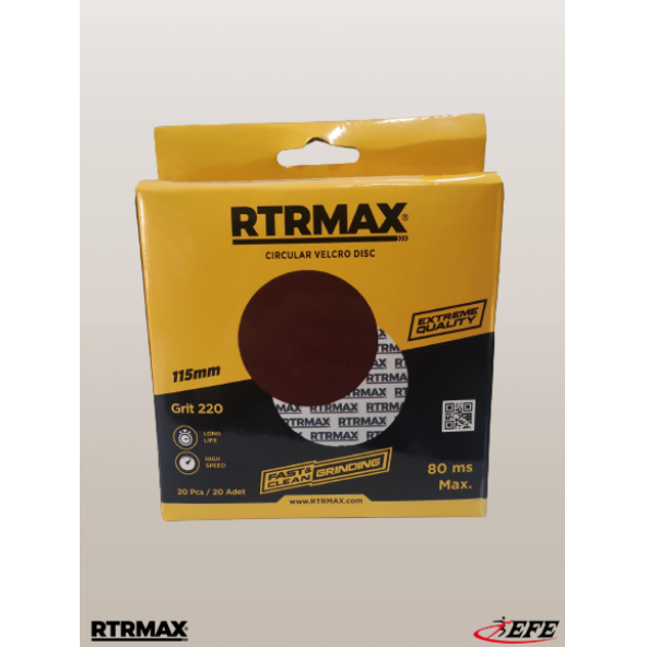 RTRMAX RDS115180 Alüminyum Oksit Cırtlı Zımpara 220 KUM 1 KUTU (20 AD) 115 MM