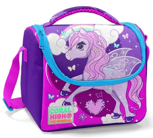 Coral High Okul Çantası ve Termal Beslenme Çanta Seti - Kız Çocuk Mavi Mor Unicorn USB ve AUX Çıkışlı - Resim 4