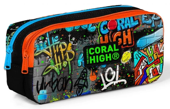 Coral High Siyah Yeşil Grafiti Erkek Çocuk Beslenme Çantası Seti - Resim 3