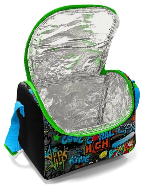 Coral High Siyah Yeşil Grafiti Erkek Çocuk Beslenme Çantası Seti - Resim 2