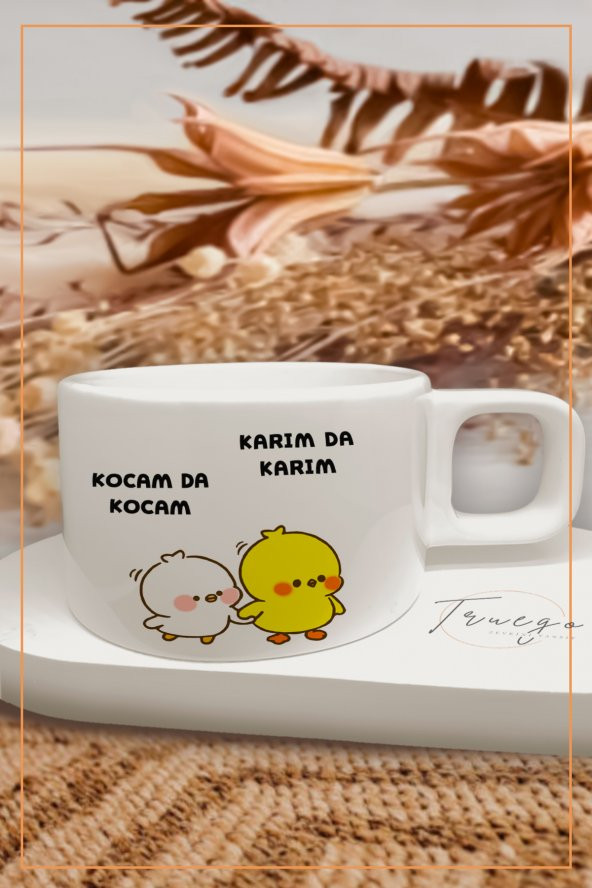 Baskılı Filtre Kahve Fincanı Kupa Bardak Seramik Mug - Kocamda kocam, Karımda Karım