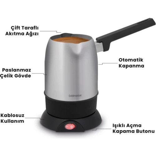 GOLDMASTER KAHVEZADE BY-5321 CEZVE İNOX PASLANMAZ ÇELİK ÇİFT AĞIZLI 5 FİNCAN KAPASİTELİ ELKT - 2