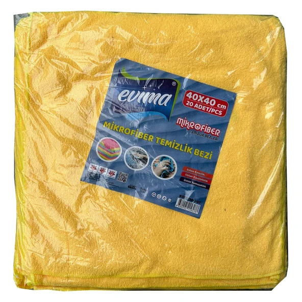 Evima Mikrofiber Bez Temizlik Toz Cam Bezi - Karışık Renk - 40 x 40 Cm. - 20 Adetlik Paket