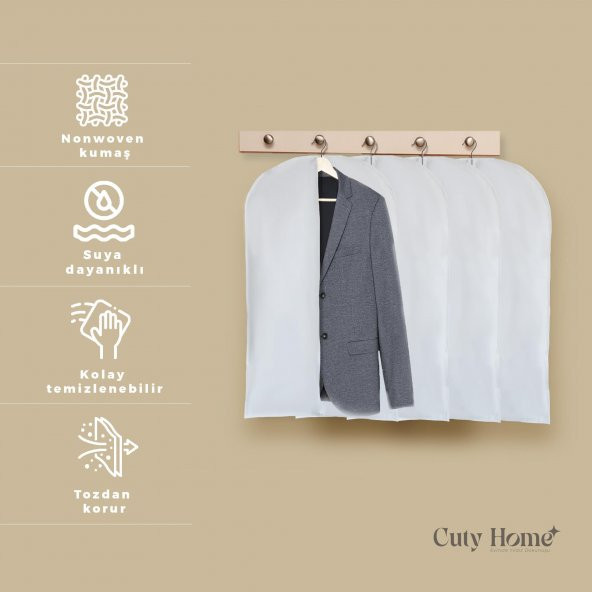 CUTYHOME TAKIM ELBİSE,KIYAFET KORUMA VE TAŞIMA KILIFI 4LÜ BEYAZ GAMBOÇ(60*100) - 2