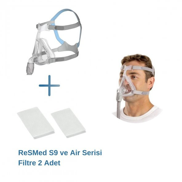 ResMed Quattro Air Tam Yüz CPAP Maskesi (Medium Boy) +ResMed S9 ve Air Serisi Filtre 2’li Paket