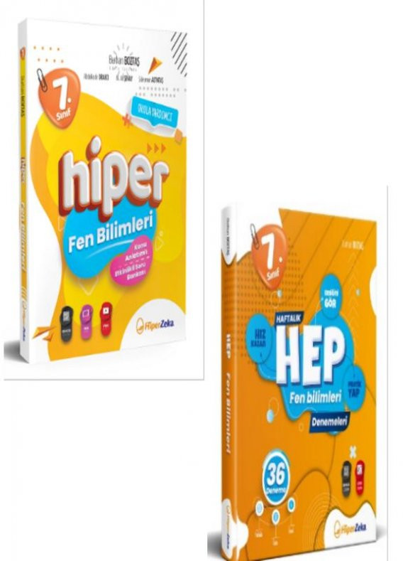 Hiper Zeka 7. Sınıf Hiper Fen Bilimleri KKonu Anlatımlı & Soru Bankası + Haftalık HEP 40 Deneme Set