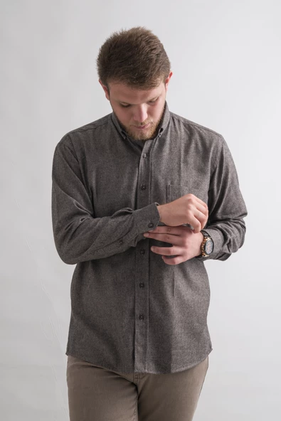 Bican Rahat Kesim Cepli Yaka Düğmeli Kışlık Kumaş Erkek Gömlek - Resim 3