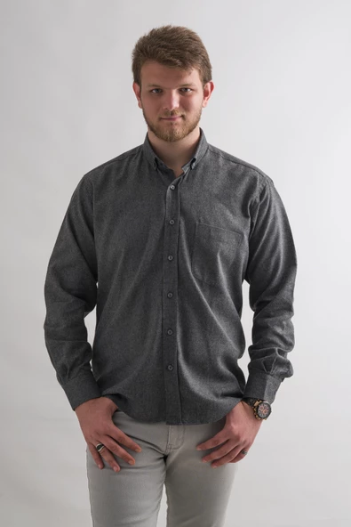 Bican Rahat Kesim Cepli Yaka Düğmeli Kışlık Kumaş Erkek Gömlek - Resim 12