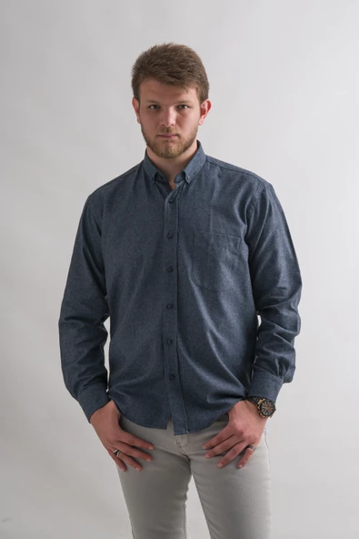 Bican Rahat Kesim Cepli Yaka Düğmeli Kışlık Kumaş Erkek Gömlek - Resim 8