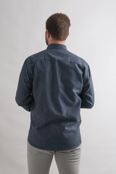 Bican Rahat Kesim Cepli Yaka Düğmeli Kışlık Kumaş Erkek Gömlek - Resim 10