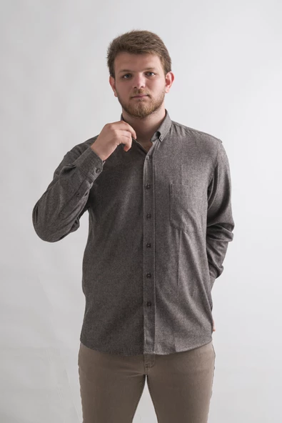 Bican Rahat Kesim Cepli Yaka Düğmeli Kışlık Kumaş Erkek Gömlek - Resim 2