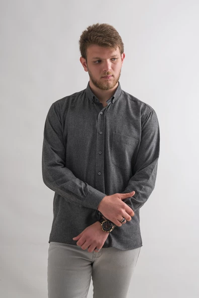 Bican Rahat Kesim Cepli Yaka Düğmeli Kışlık Kumaş Erkek Gömlek - Resim 11