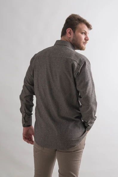 Bican Rahat Kesim Cepli Yaka Düğmeli Kışlık Kumaş Erkek Gömlek - Resim 5