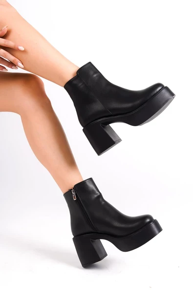 Hancez Siyah Kalın Platform Topuklu Bot - 2