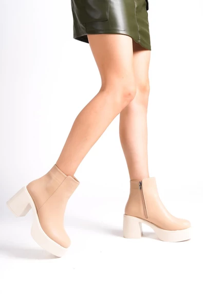 Hancez Ten Rengi Mat Kalın Platform Topuklu Bot - 3