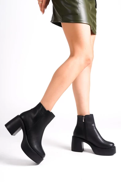 Hancez Siyah Kalın Platform Topuklu Bot - 3