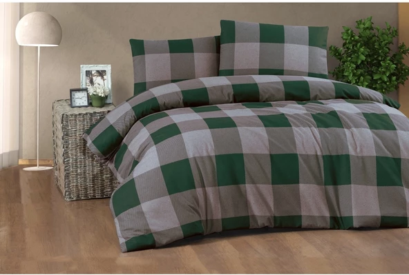 Cotton Collection Çift Kişilik Flanel (Pazen) Nevresim Takımı Green Yeşil